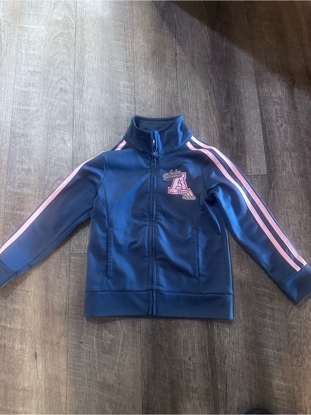 adidas athletic navy Jacket with Pink Stripe Accents